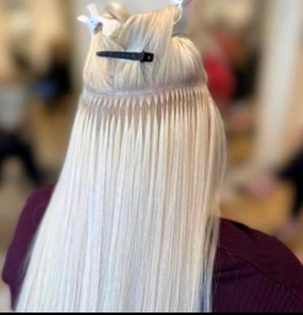 Keratin K-tip hair extensions close-up at Yanka's Hair salon in Miami